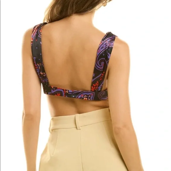 WeWoreWhat Underwire V neck Paisley Bra Top Bustier colorful Purple & Back satin - Picture 3 of 3